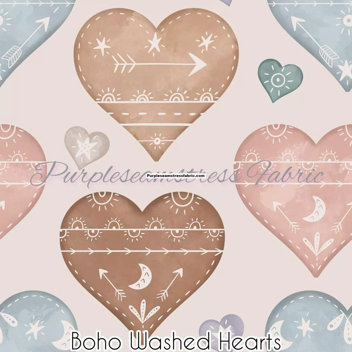 Boho Washed HeartsFabric