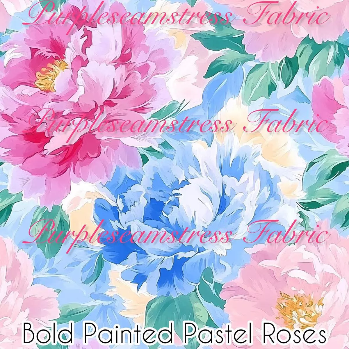 Bold Painted Pastel RosesFabric