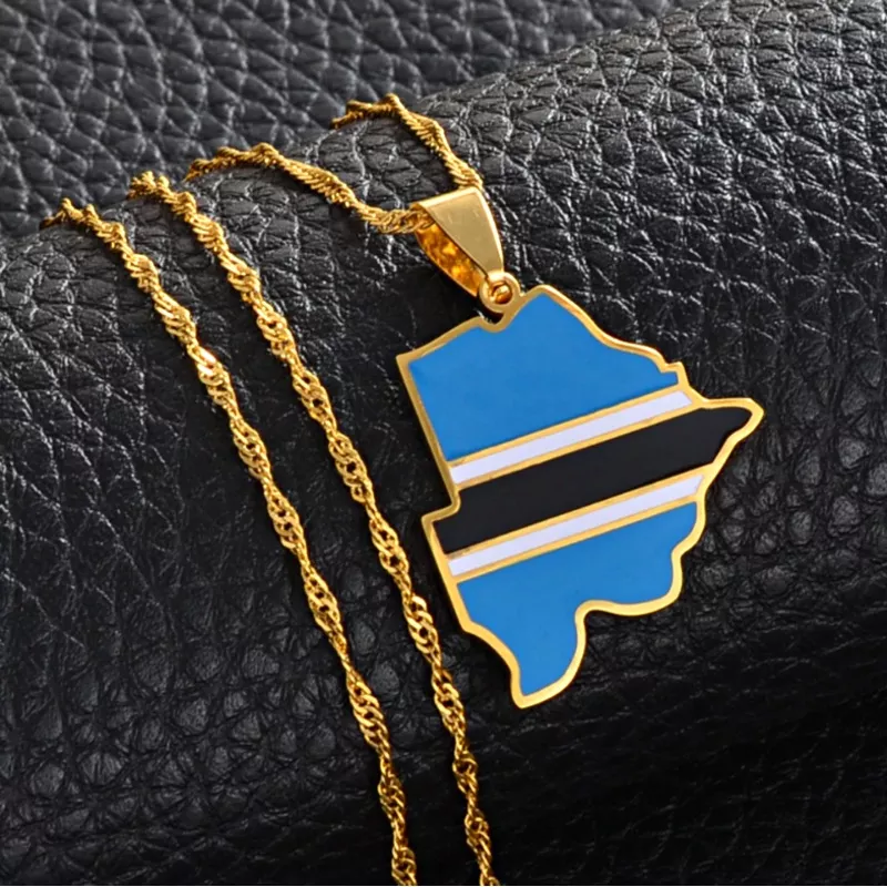 Botswana Flag Map Pendant Necklace