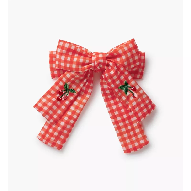 Bow Clip – Gingham Cherries