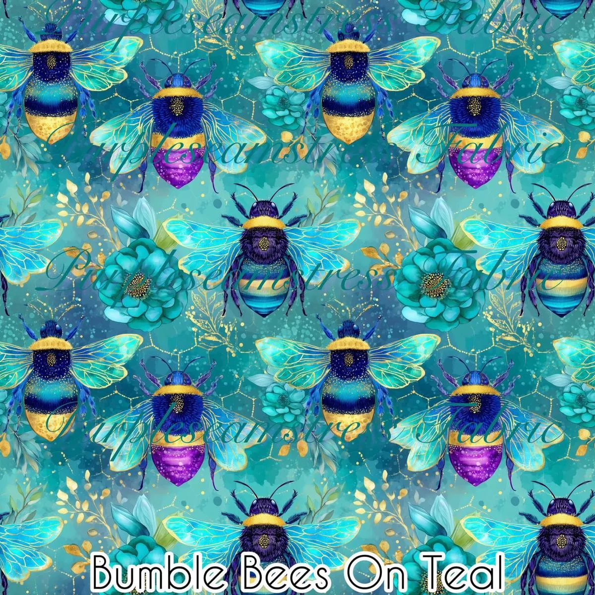 Bumble Bees on TealFabric