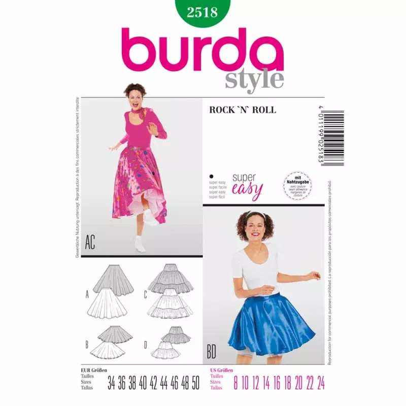 BURDA Carnival Sewing Pattern Pattern 2518 Womens Costume Pattern Rock ‘N’ Roll