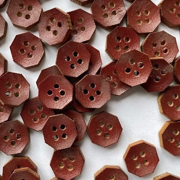 Burgundy Octagonal Wood Buttons 7/16″