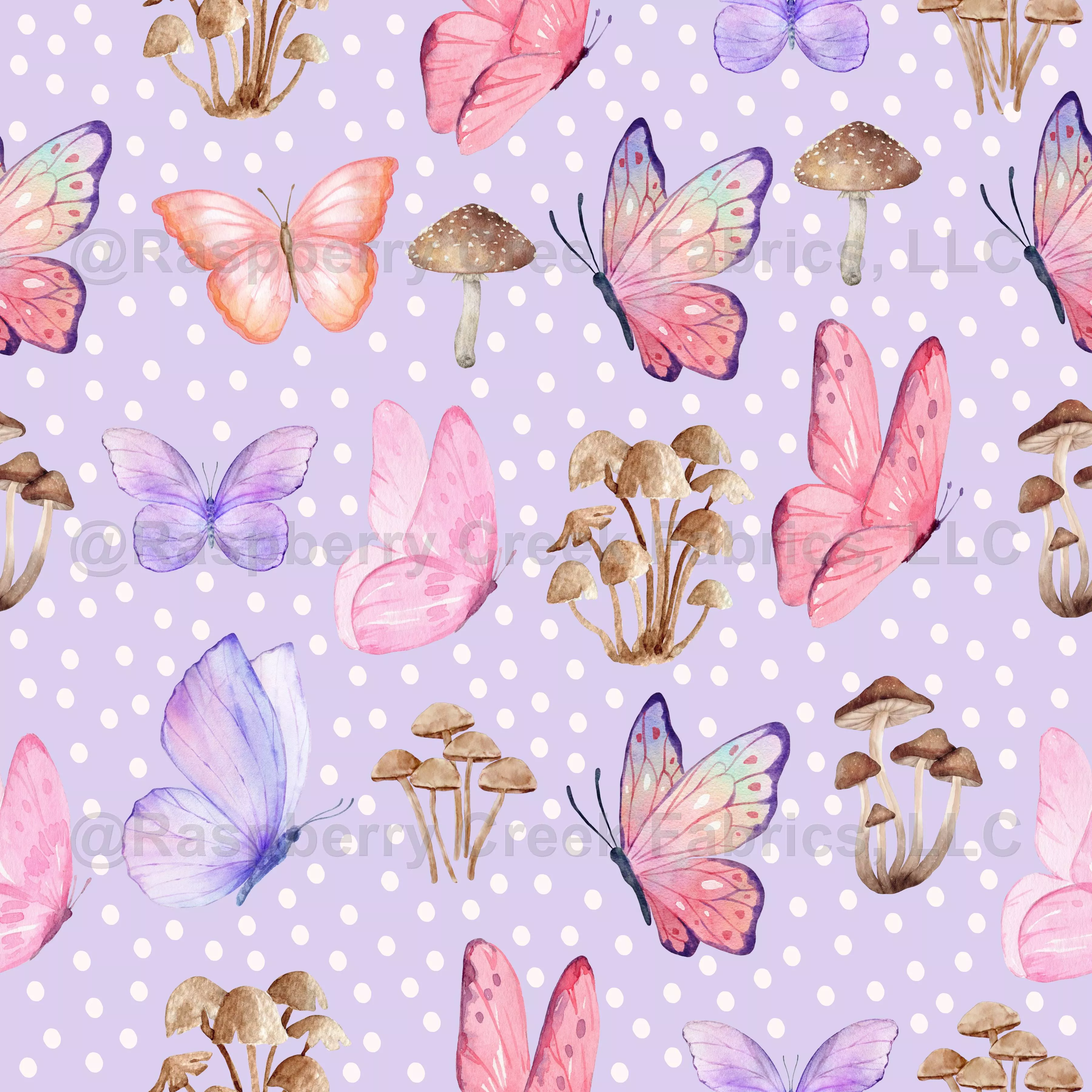 Butterflies & Mushrooms on Light Purple – large