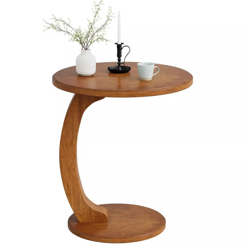 C-Shaped Round End TableBrown