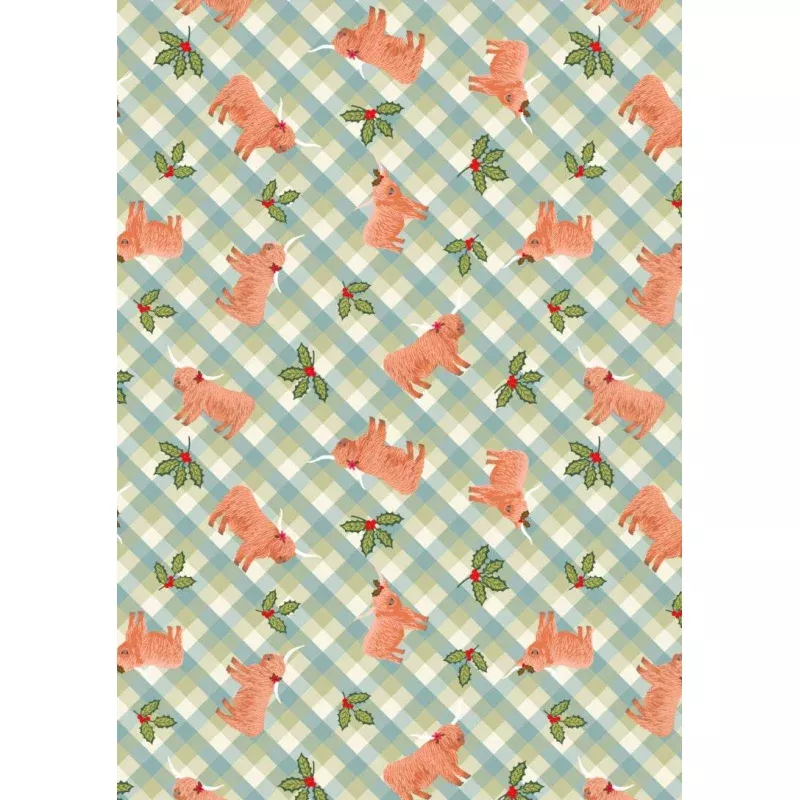 (C135B) Celtic Christmas Highlands and Holly Icy Meadow Gingham by Lewis & Irene. Sold in 1/2 Yard Increments