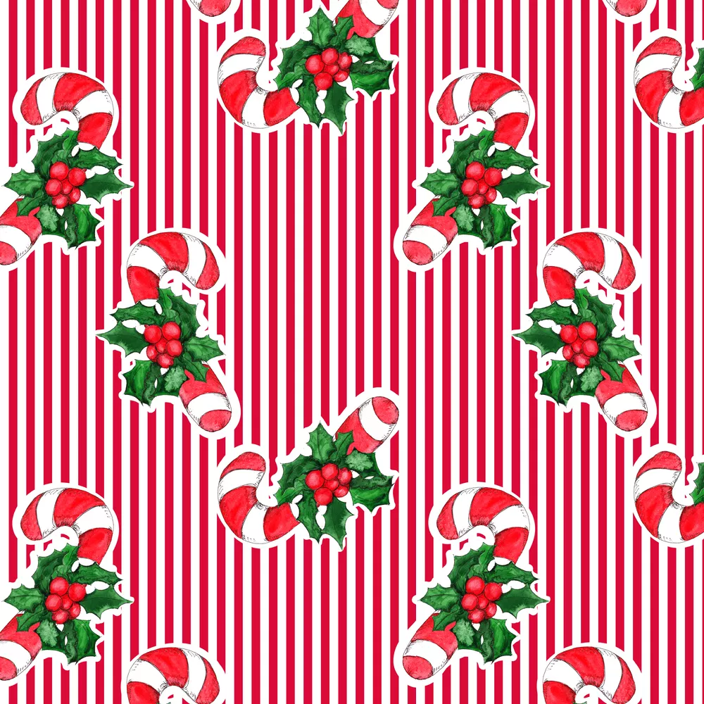 Candy Canes & Stripes Fabric – Red