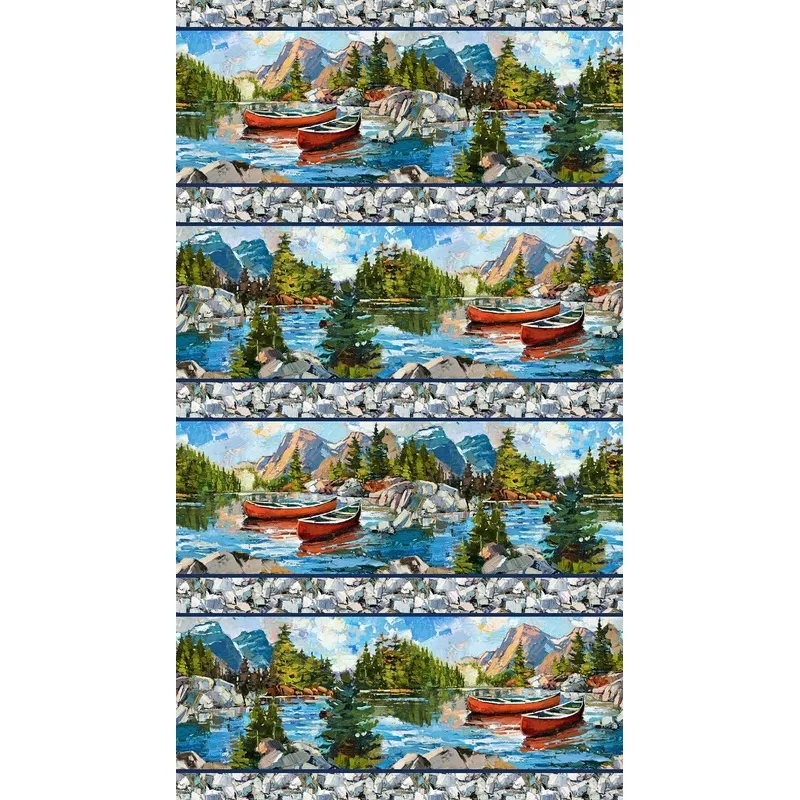 Canoe Lake DP29231-44 Border Stripe Blue Multi (Preorder/Prepay: Read description for full details)