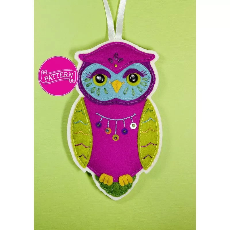 Cecil the Owl Wool Felt Ornament PDF Pattern