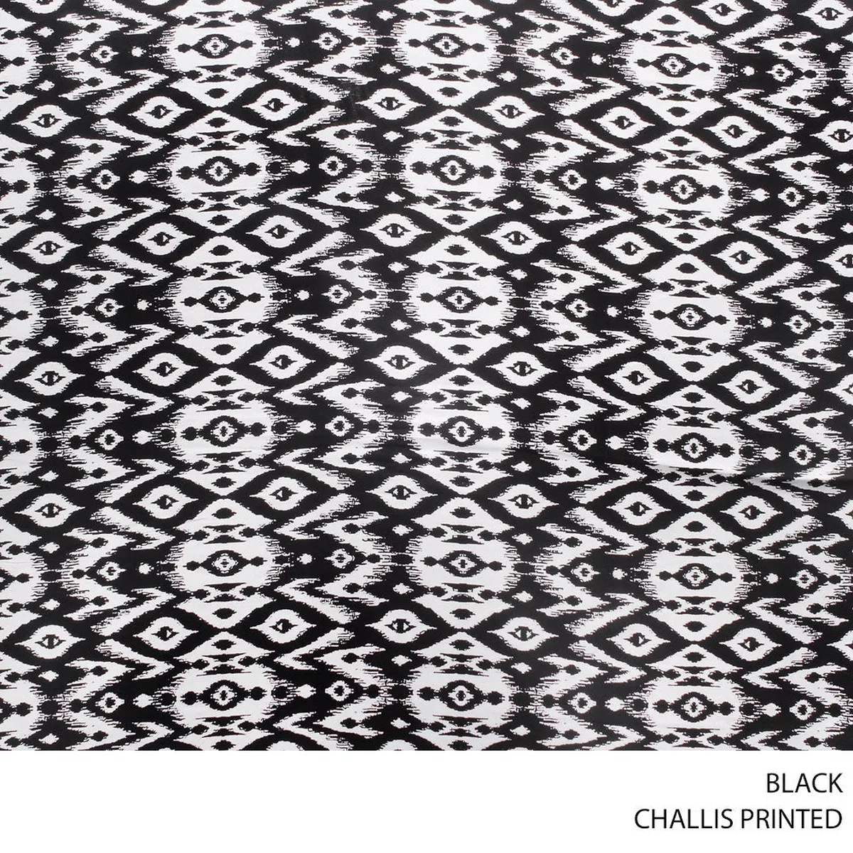 CHALLIS PRINTED FABRIC 140CM BLACK ROLL ROLL 001