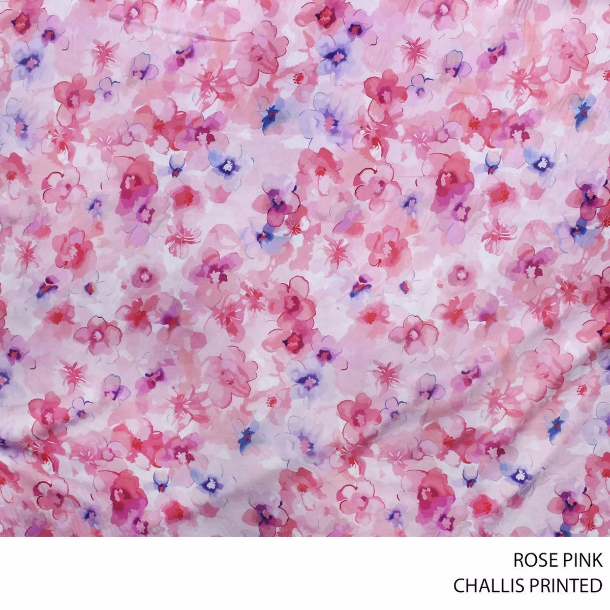 CHALLIS PRINTED FABRIC 140CM ROSE PINK ROLL ROLL 001