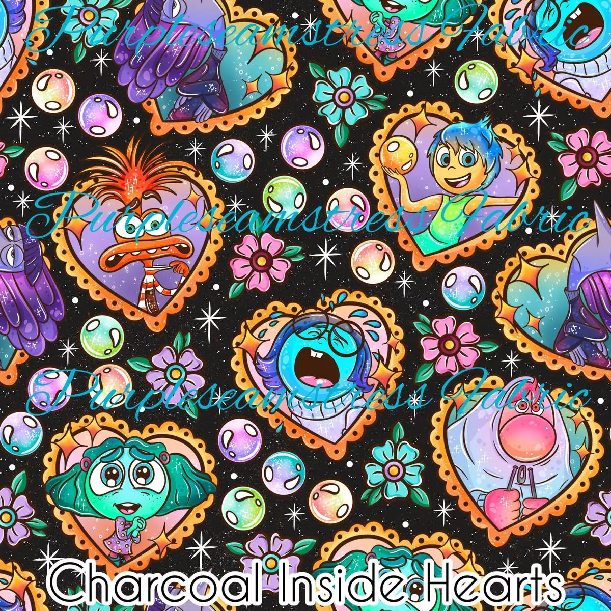 Charcoal Inside HeartsFabric