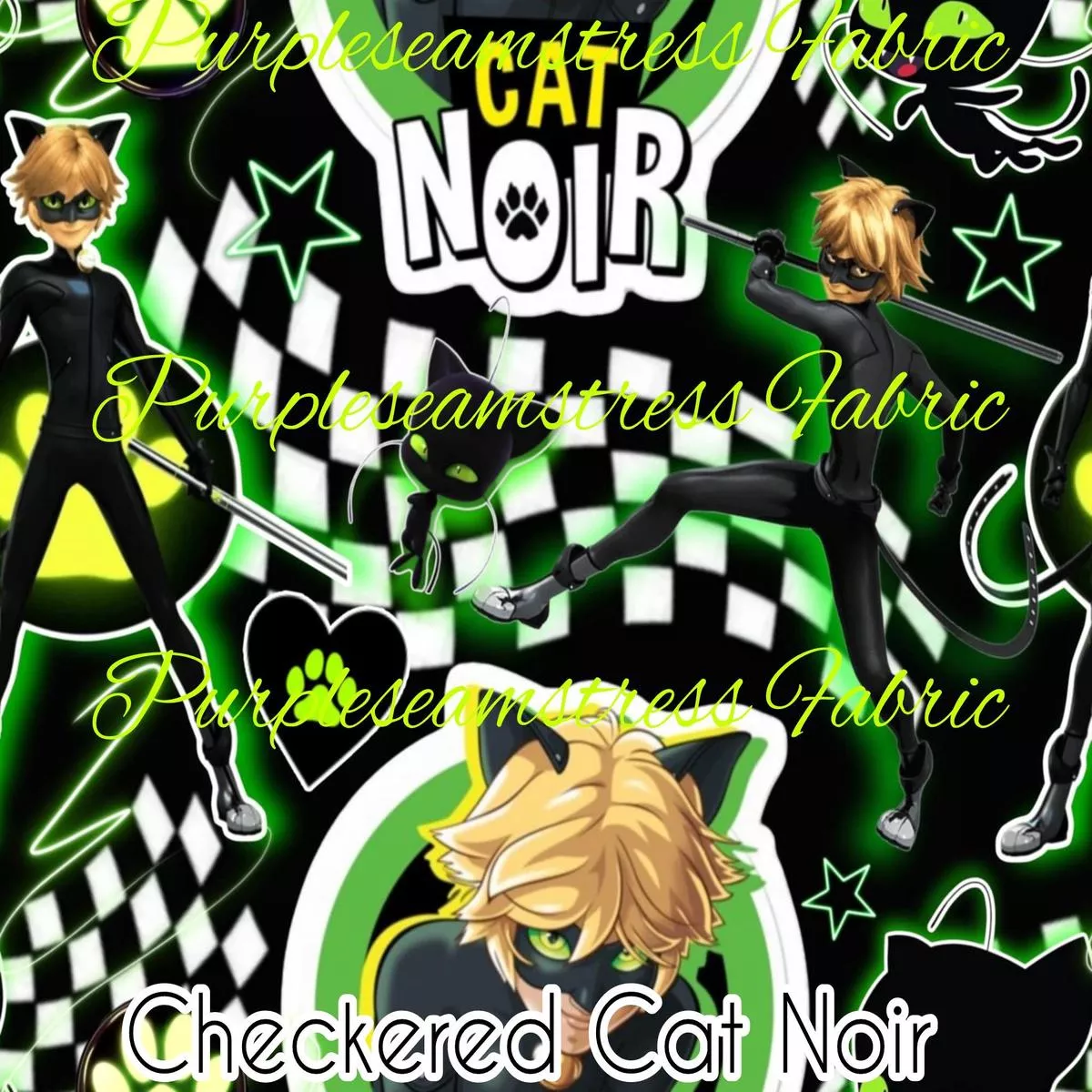 Checkered Cat NoirFabric