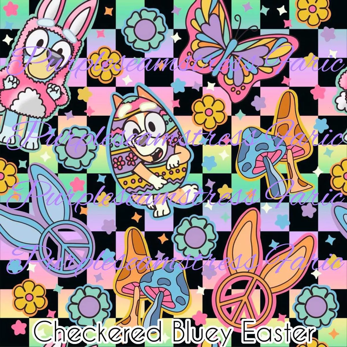 Checkered Easter BlueyFabric