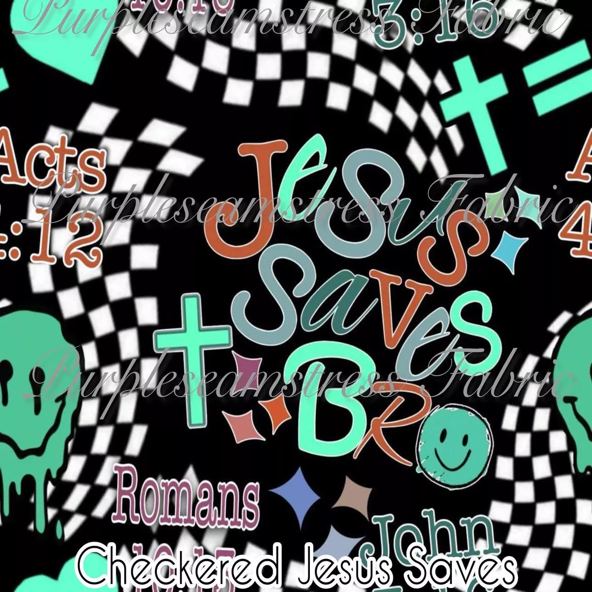 Checkered Jesus SavesFabric