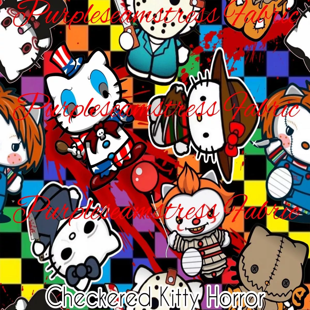 Checkered Kitty HorrorFabric