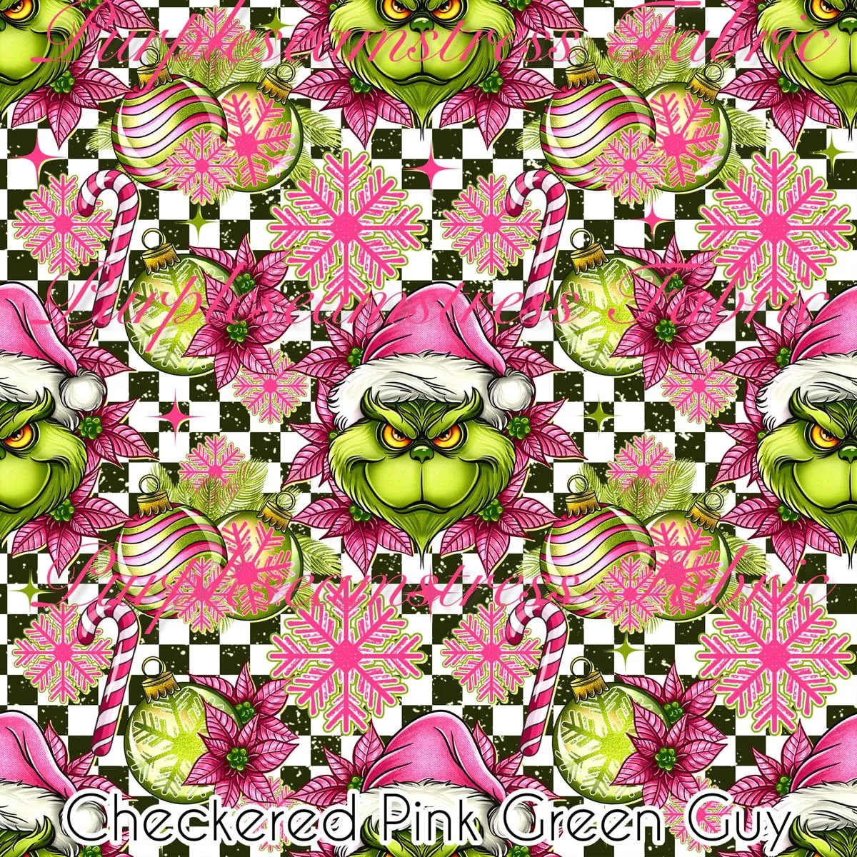 Checkered Pink Green GuyFabric