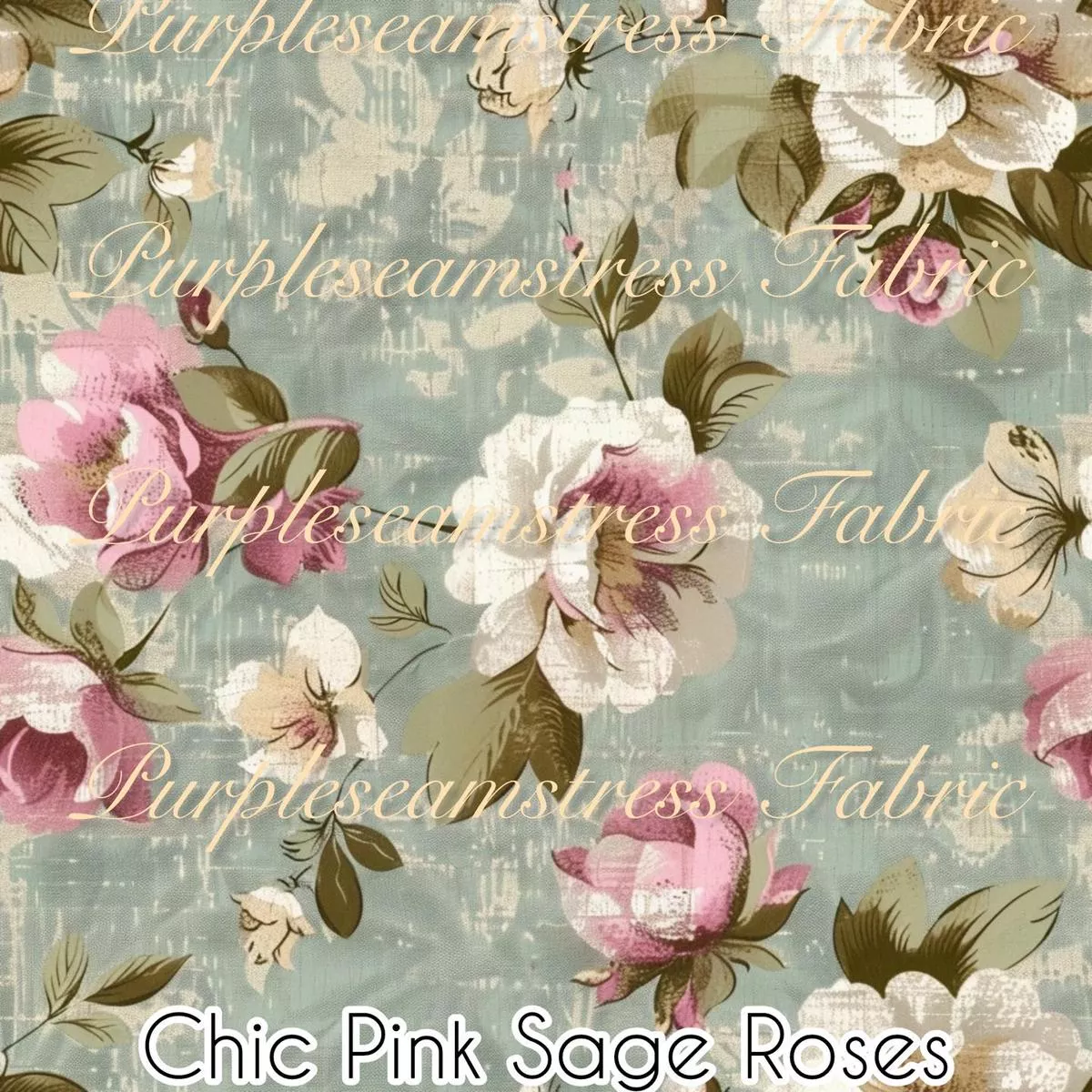Chic Pink Sage RosesFabric