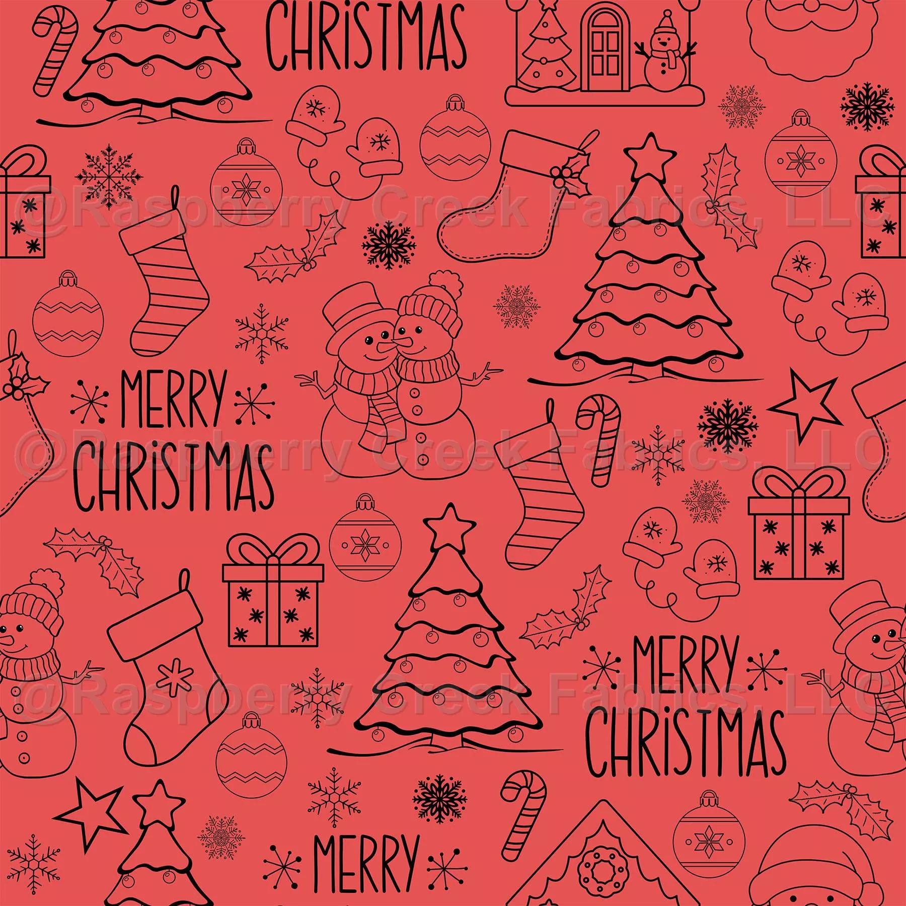 Christmas Outlines on Pinkish Red – small