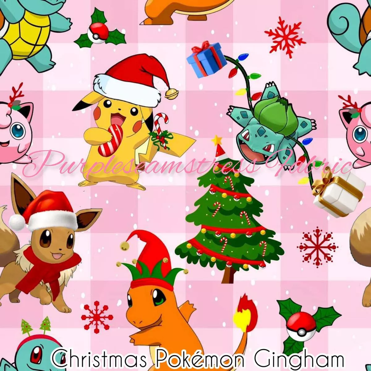 Christmas Pokemon GinghamFabric