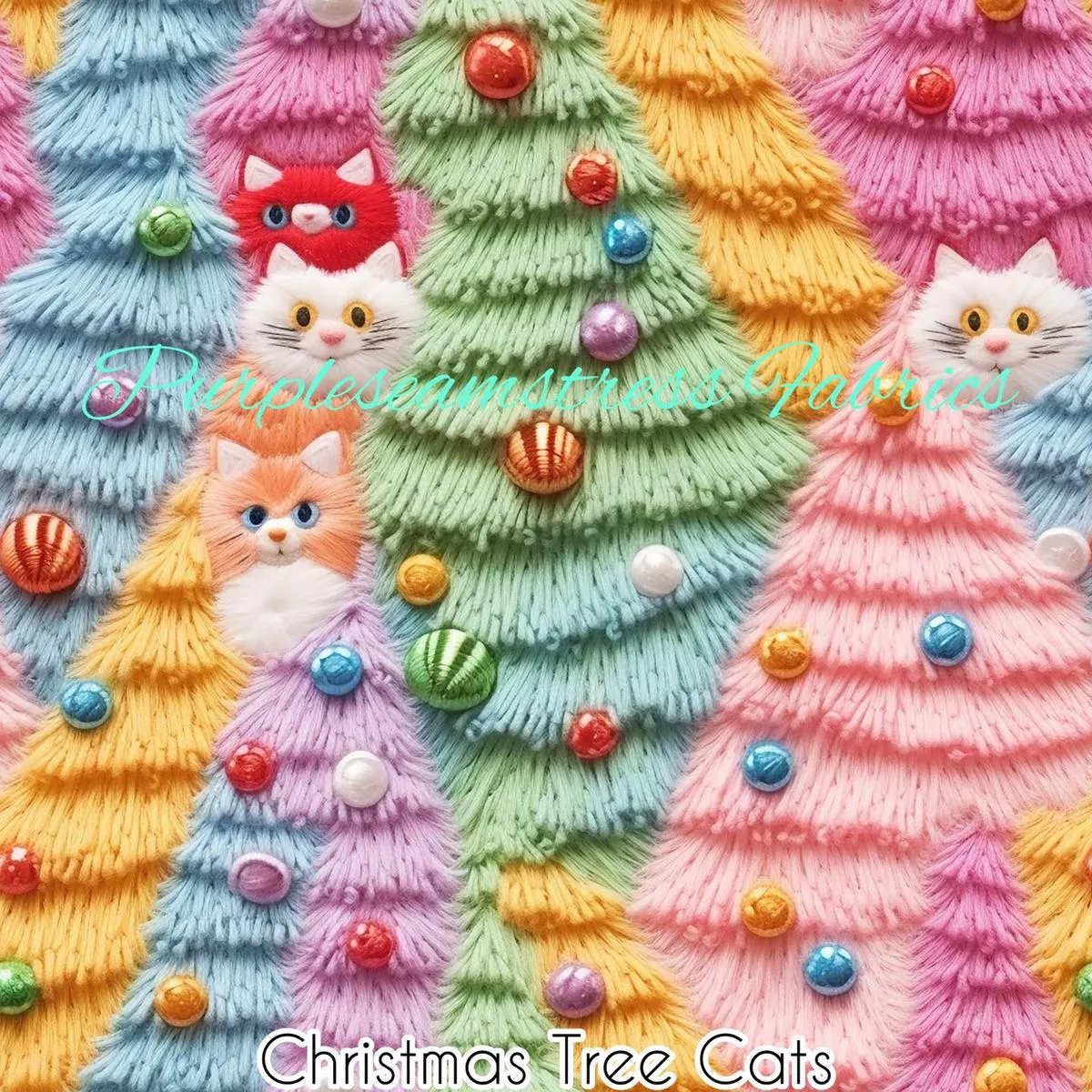 Christmas Tree CatsFabric
