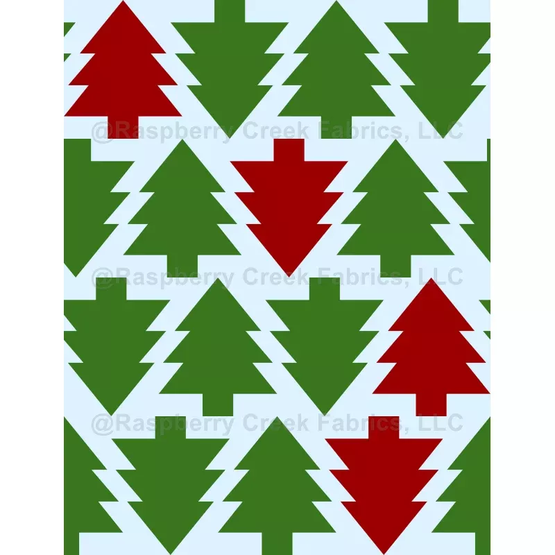 Christmas Trees Pattern, Pine Trees, Green and Red, Ice Blue Background