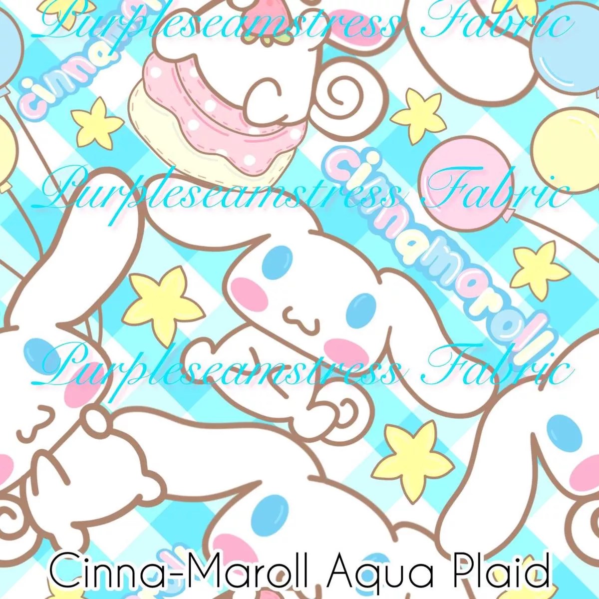 Cinna-maroll Aqua PlaidFabric