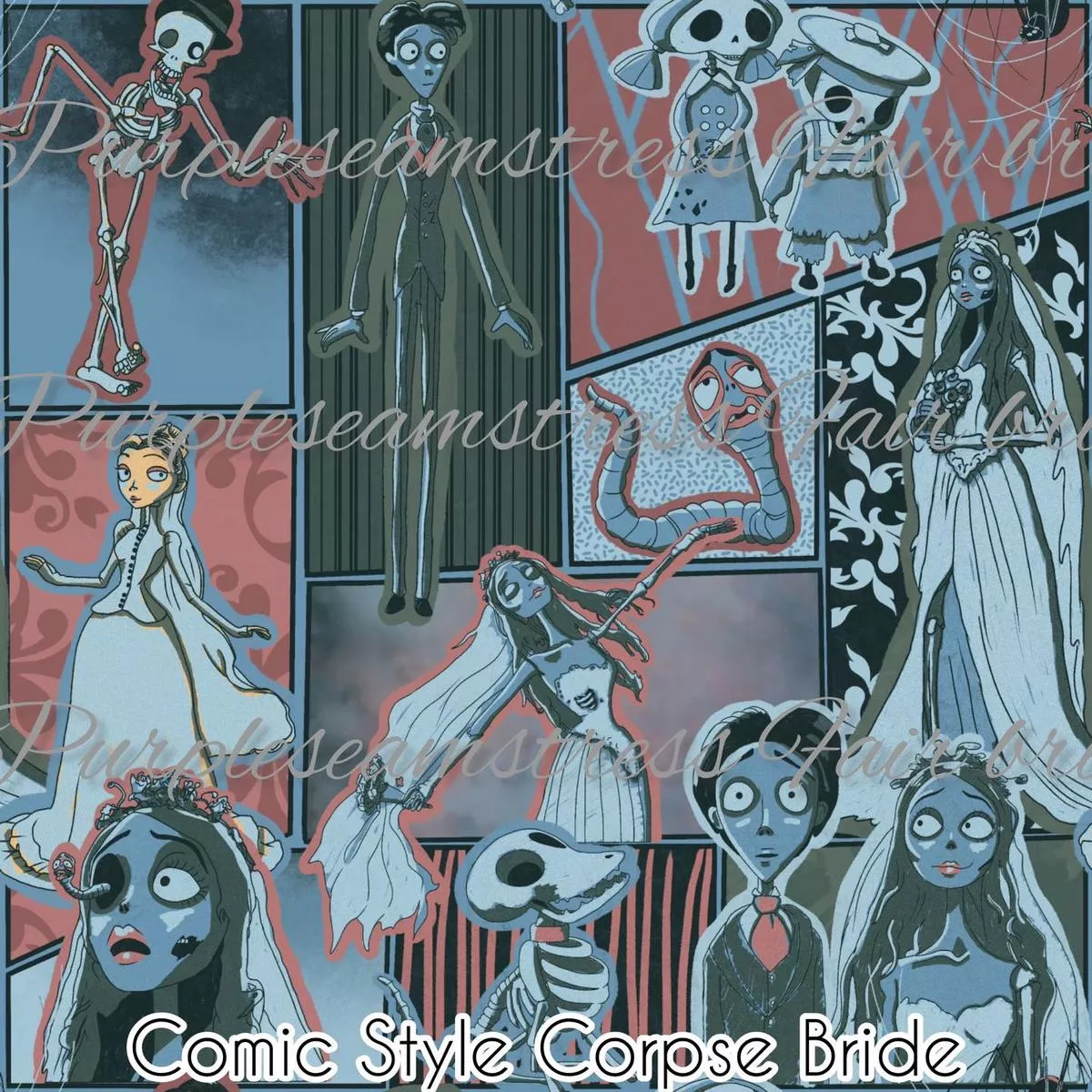 Comic Style Corpse BrideFabric