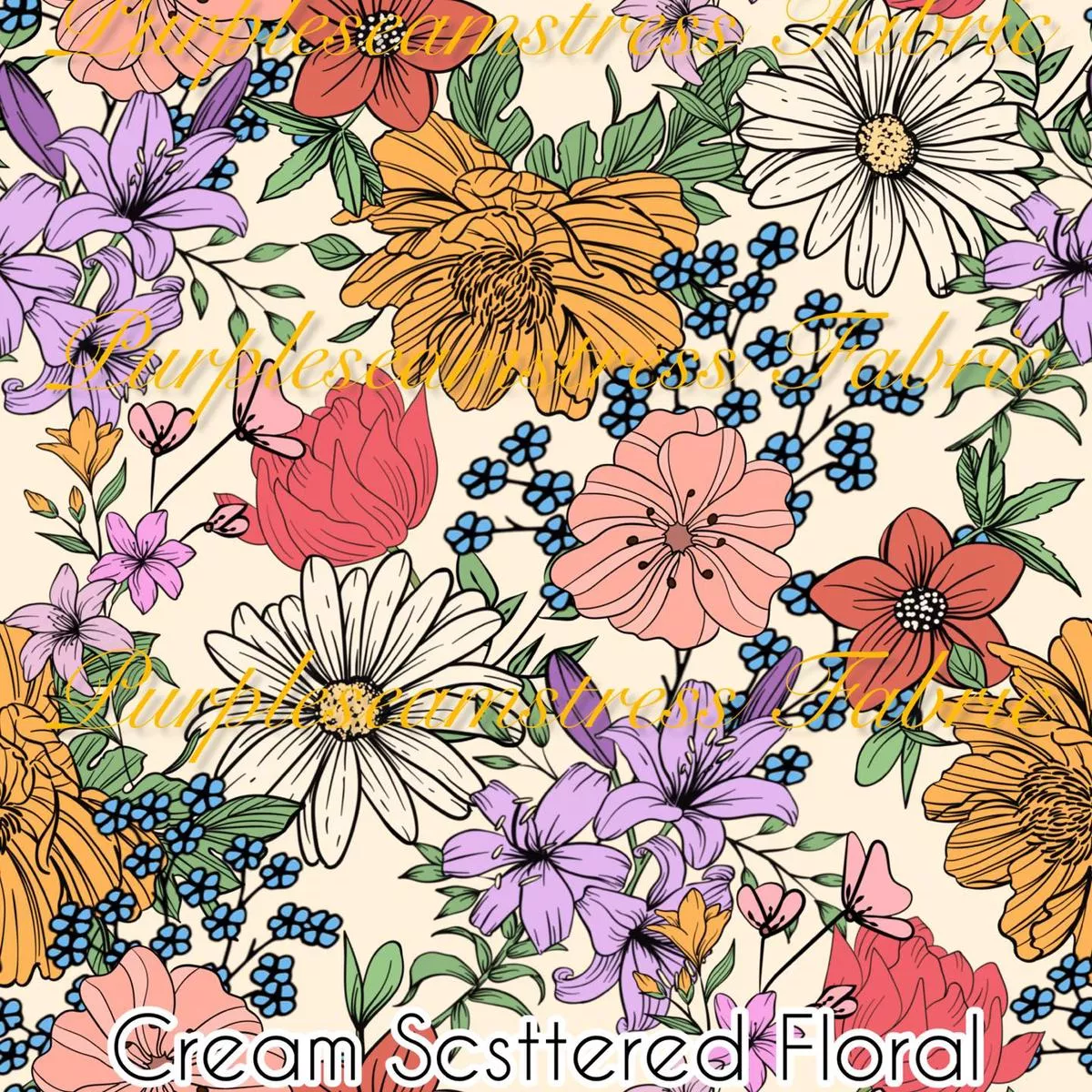 Cream Scattered FloralFabric