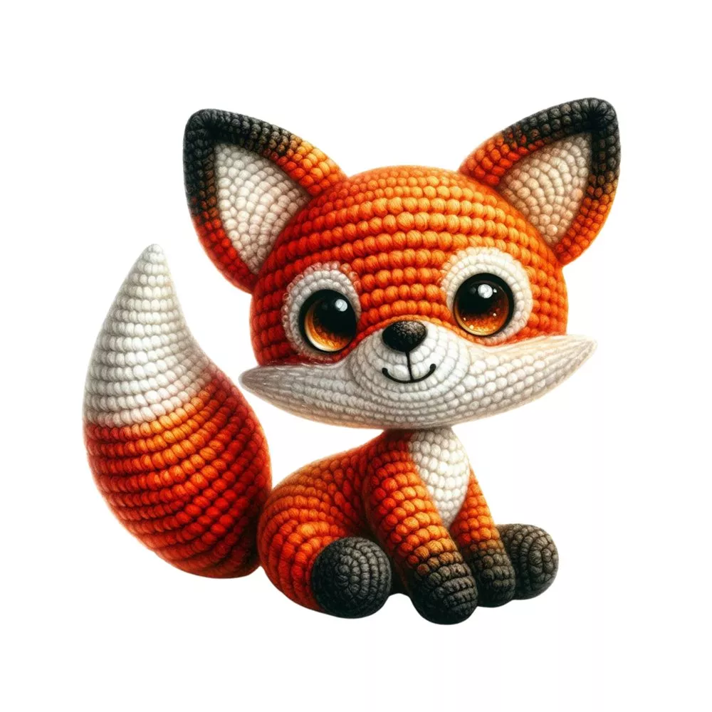 Crochet Animals Fox Fabric Panel