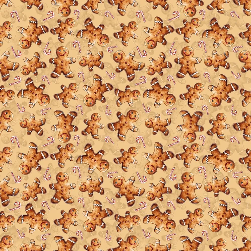 Cute Gingerbread Men Fabric – Tan