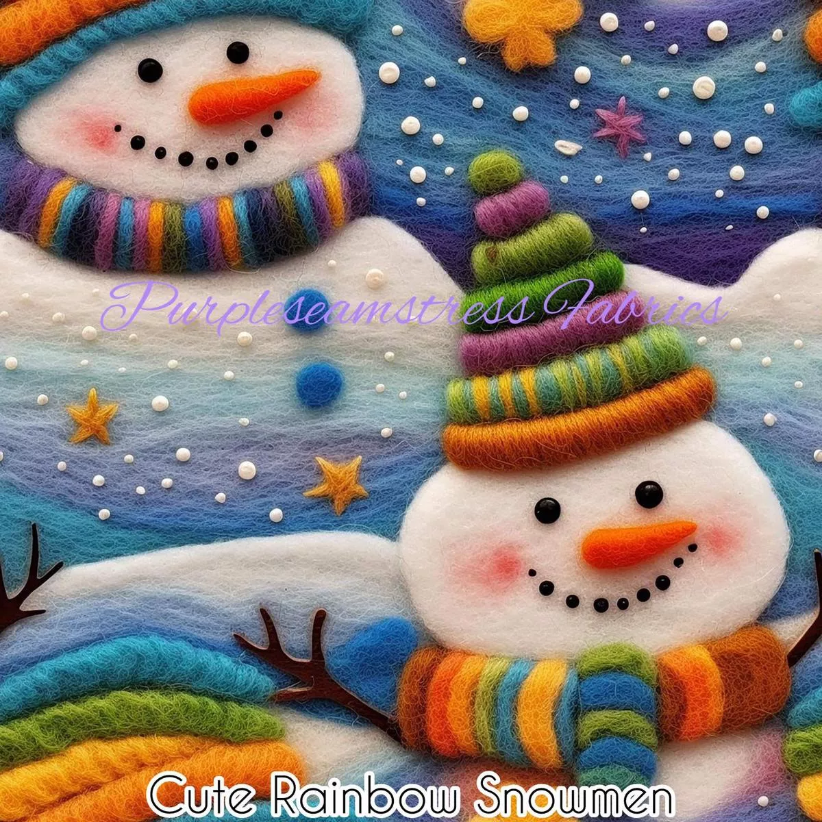 Cute Rainbow SnowmenFabric