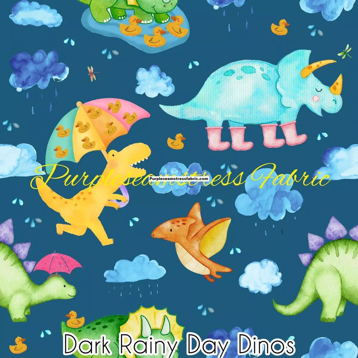 Dark Rainy DinosFabric