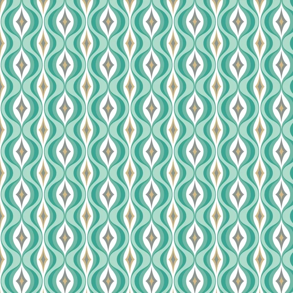 Decorative Retro Ornament Fabric Variation 1 – Aqua