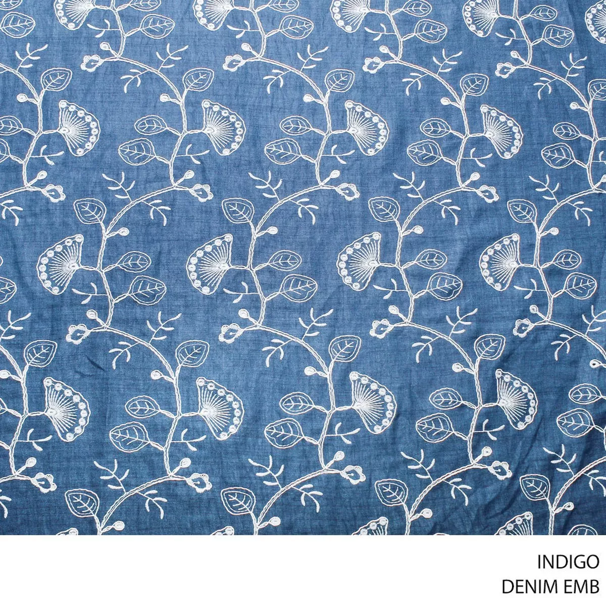 DENIM EMB FABRIC 140CM INDIGO