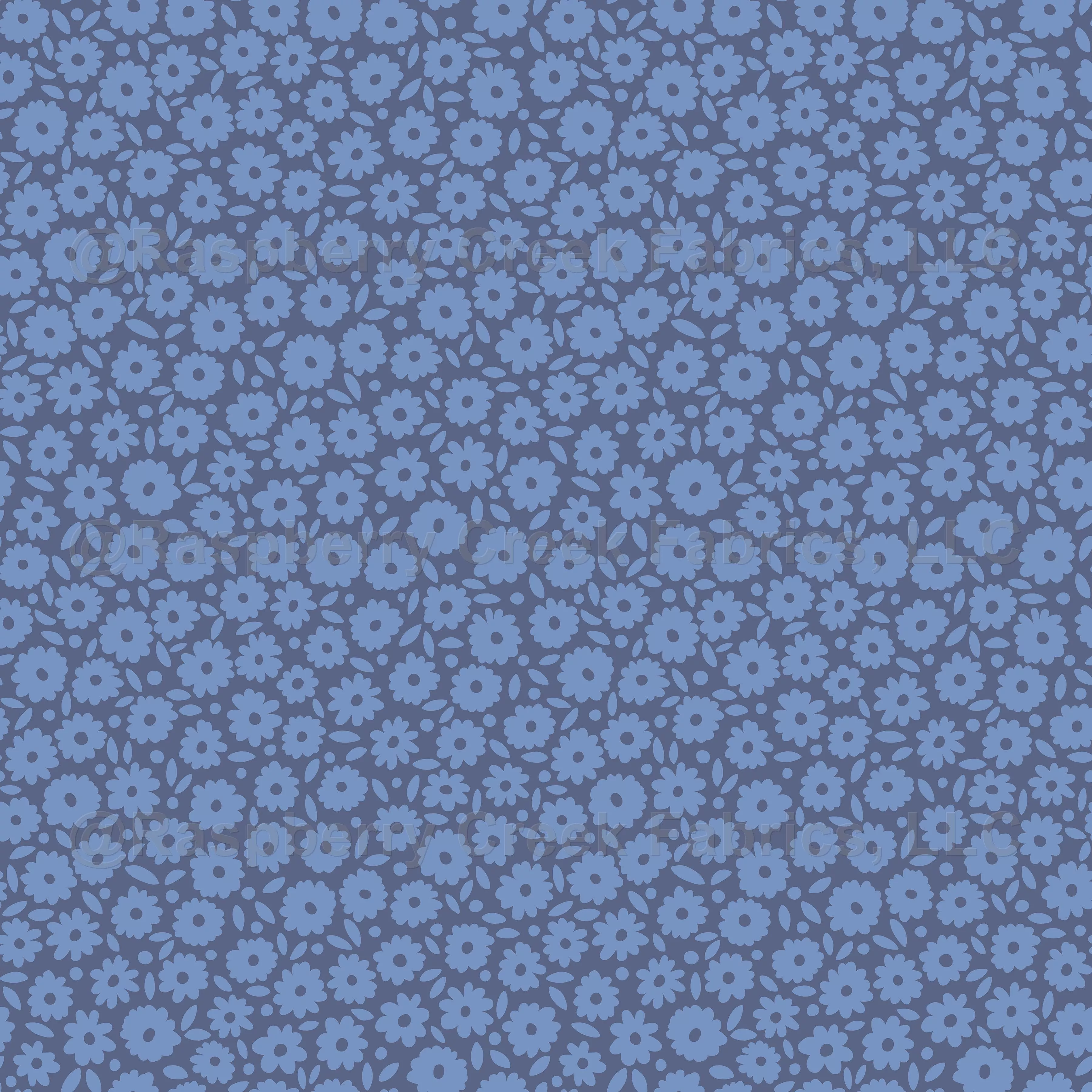 Ditsy Daisy in Dusty Blue on Deep Blue