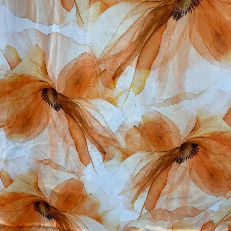 Double Brushed Poly Knit Orange Flower