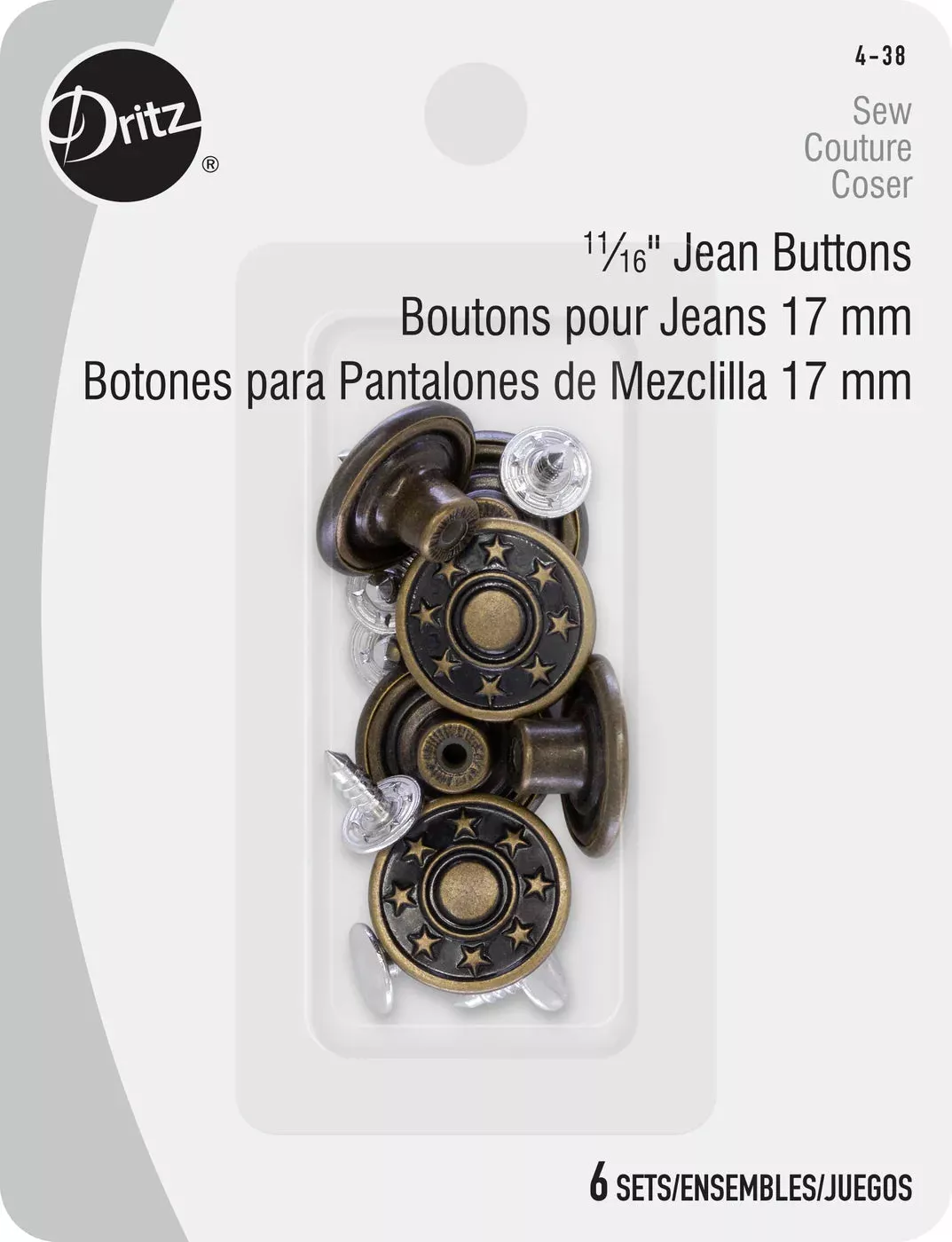 Dritz 11/16 Jean Buttons – Antique Brass