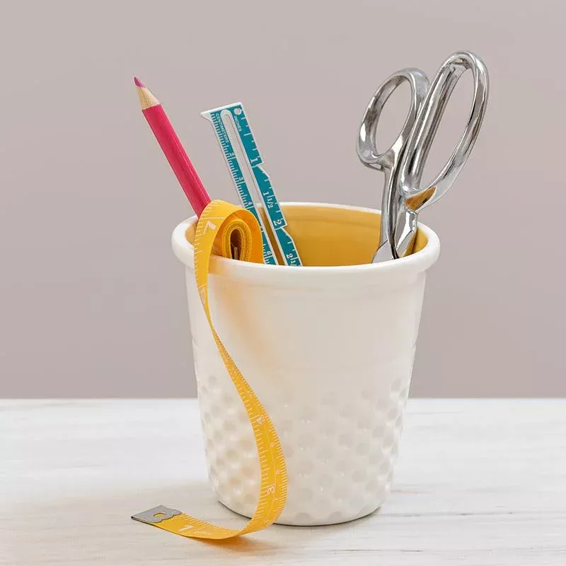 Dritz Ceramic Thimble Container White/Yellow