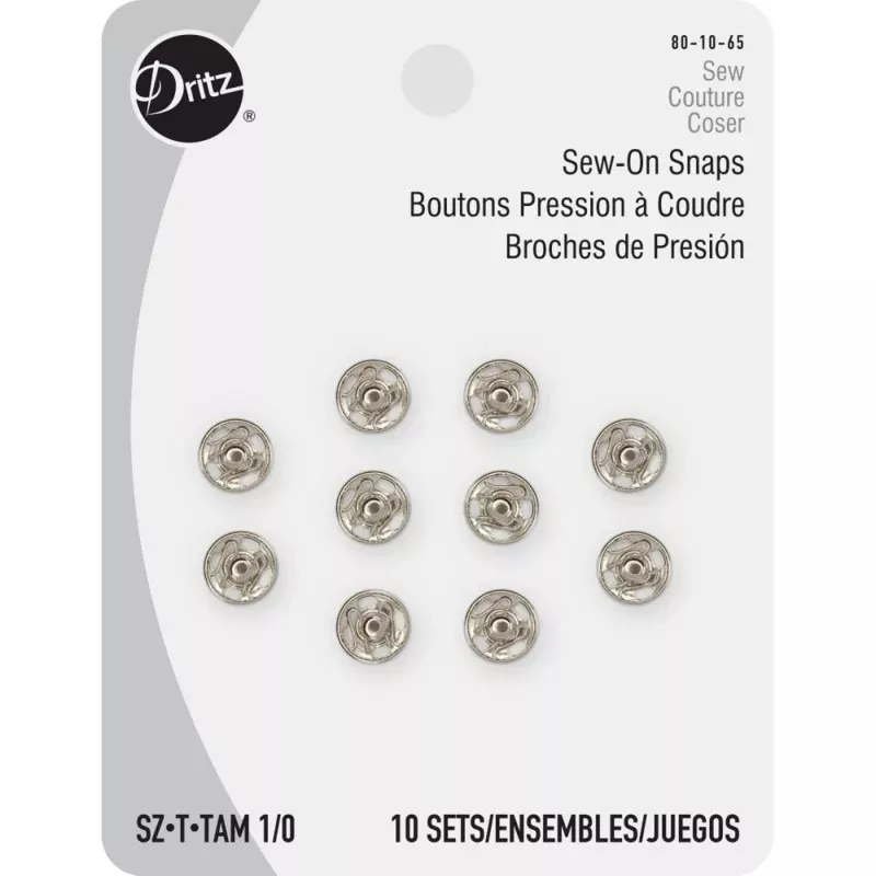 Dritz Sew-On Snaps Nickel Size 1/0 10 Pack 80-10-65