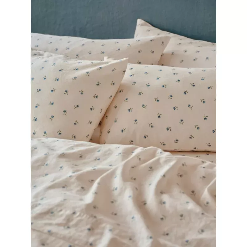 Dusk Blue Posy Bud Linen Blend Pillowcases (Pair)