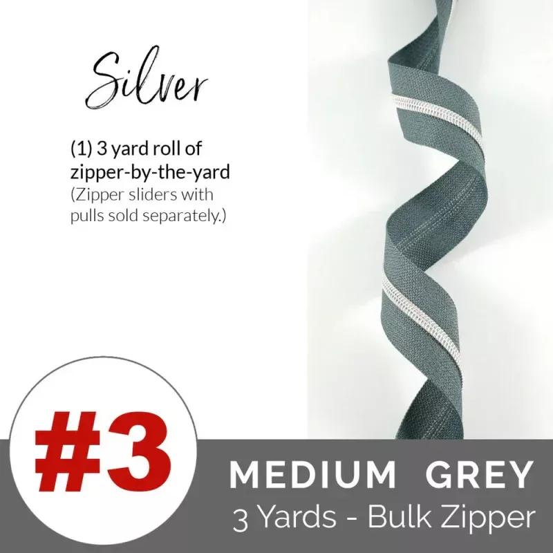 Emmaline Zippers-by-the-Yard – *SIZE#3* Grey (DOES NOT INCLUDE SLIDERS/PULLS)