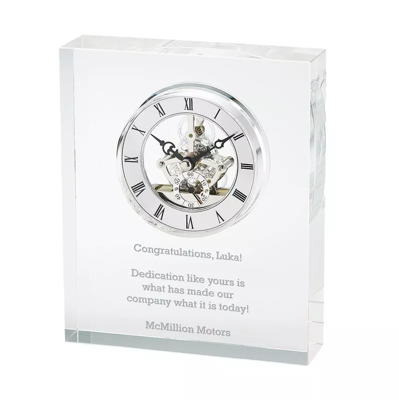 Engraved Crystal Skeleton Desk Clock with Personalization Clear