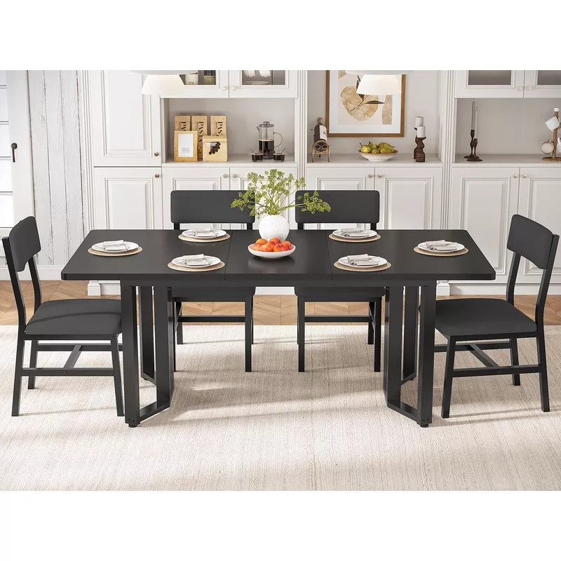 Extendable Dining Table Set with Cushioned Chairs | Seats 46 Black