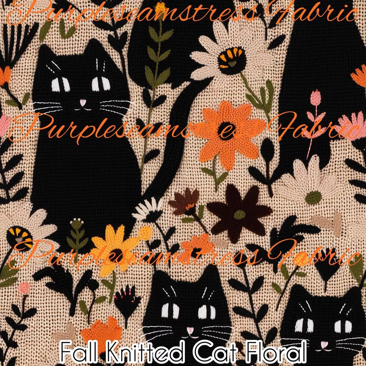 Fall Knitted Cat FloralFabric