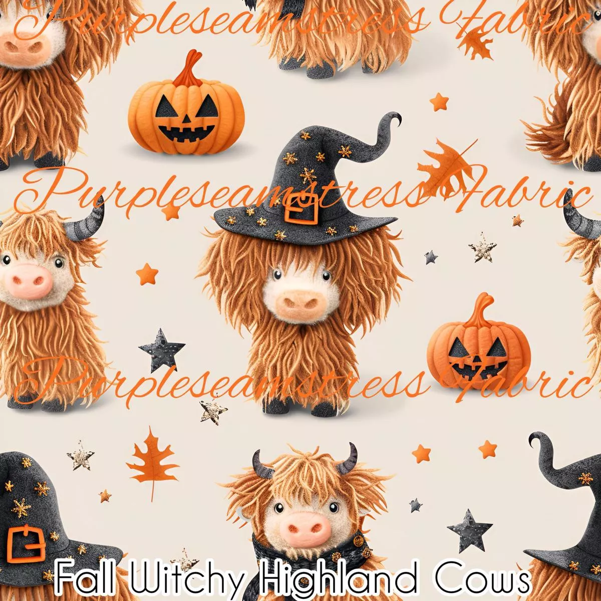 Fall Witchy Highland CowsFabric