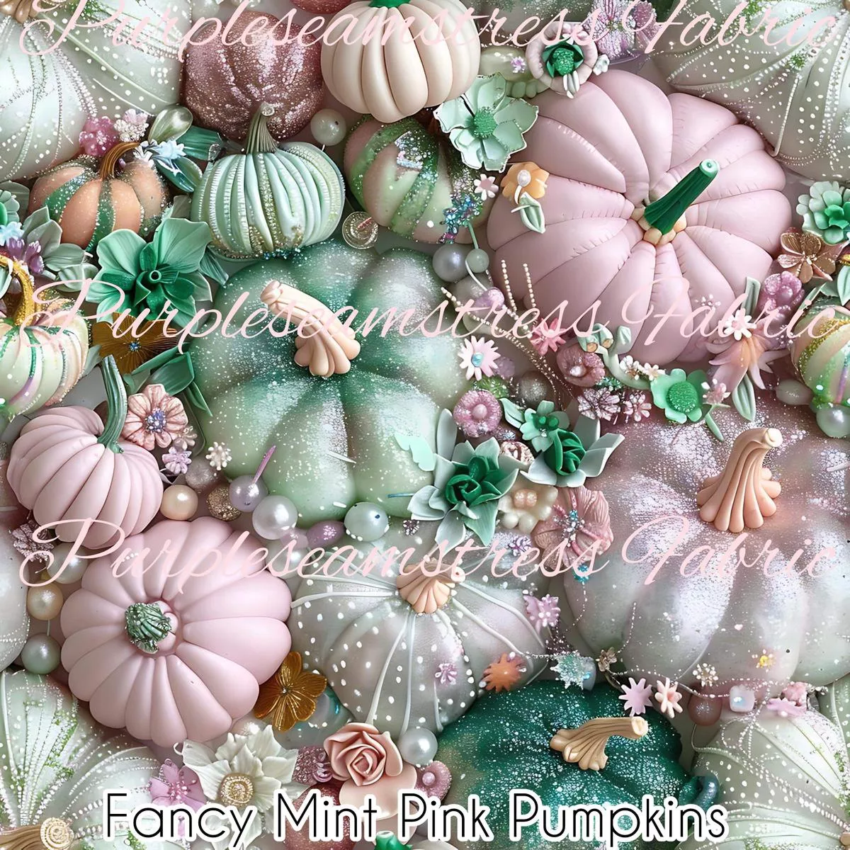 Fancy Mint Pink PumpkinsFabric