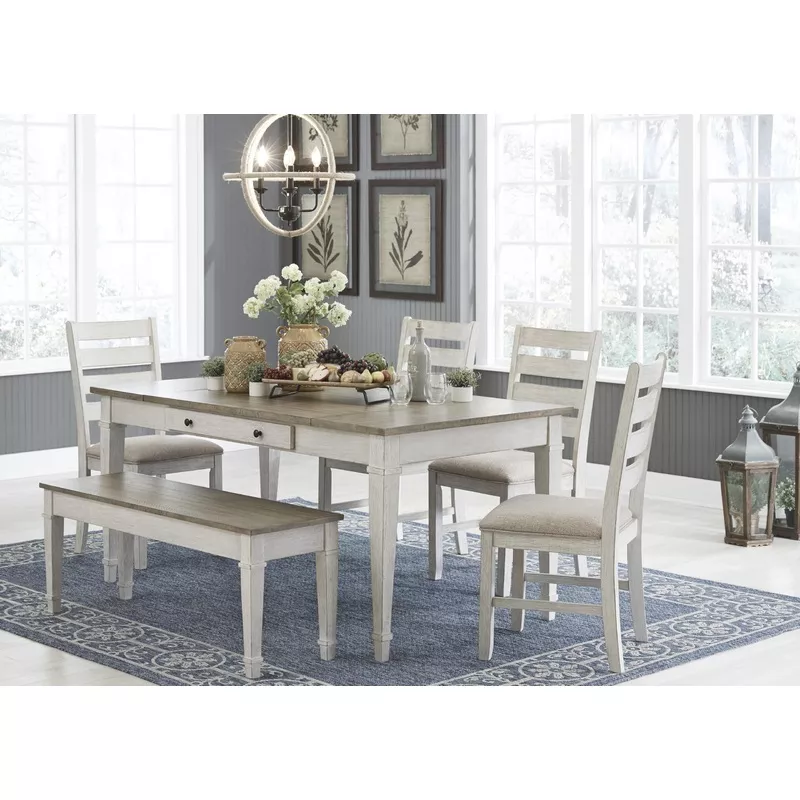 Farmhouse Rectangular Dining Table with Storage White & Light Brown
