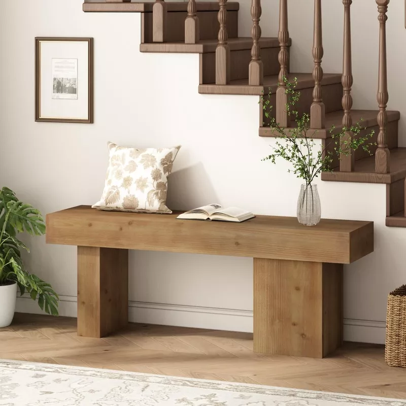 Farmhouse Solid Wood Entryway Bench 47.3″ Rustic Brown