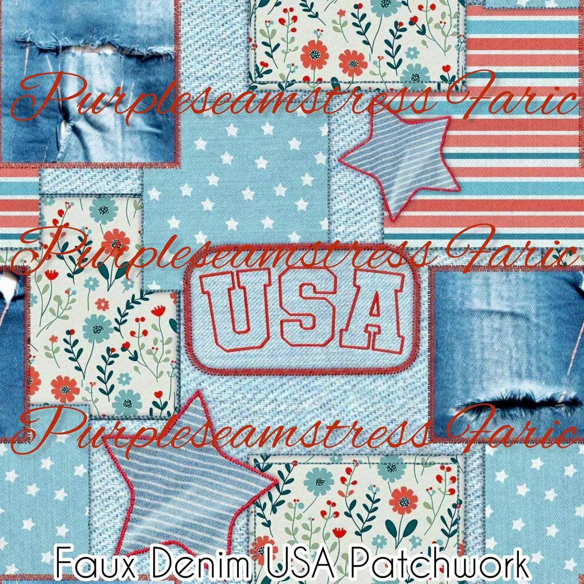 Faux Denim USA PatchworkFabric